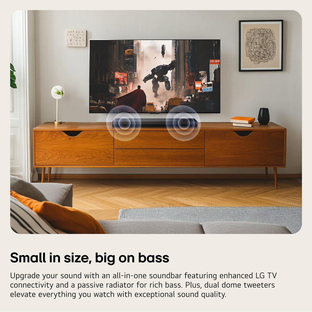 LG S60T 3.1 ch. Soundbar with Wireless Subwoofer, Dolby Audio, TV Synergy, Wow Interface, AI Sound Pro (2024 Model)