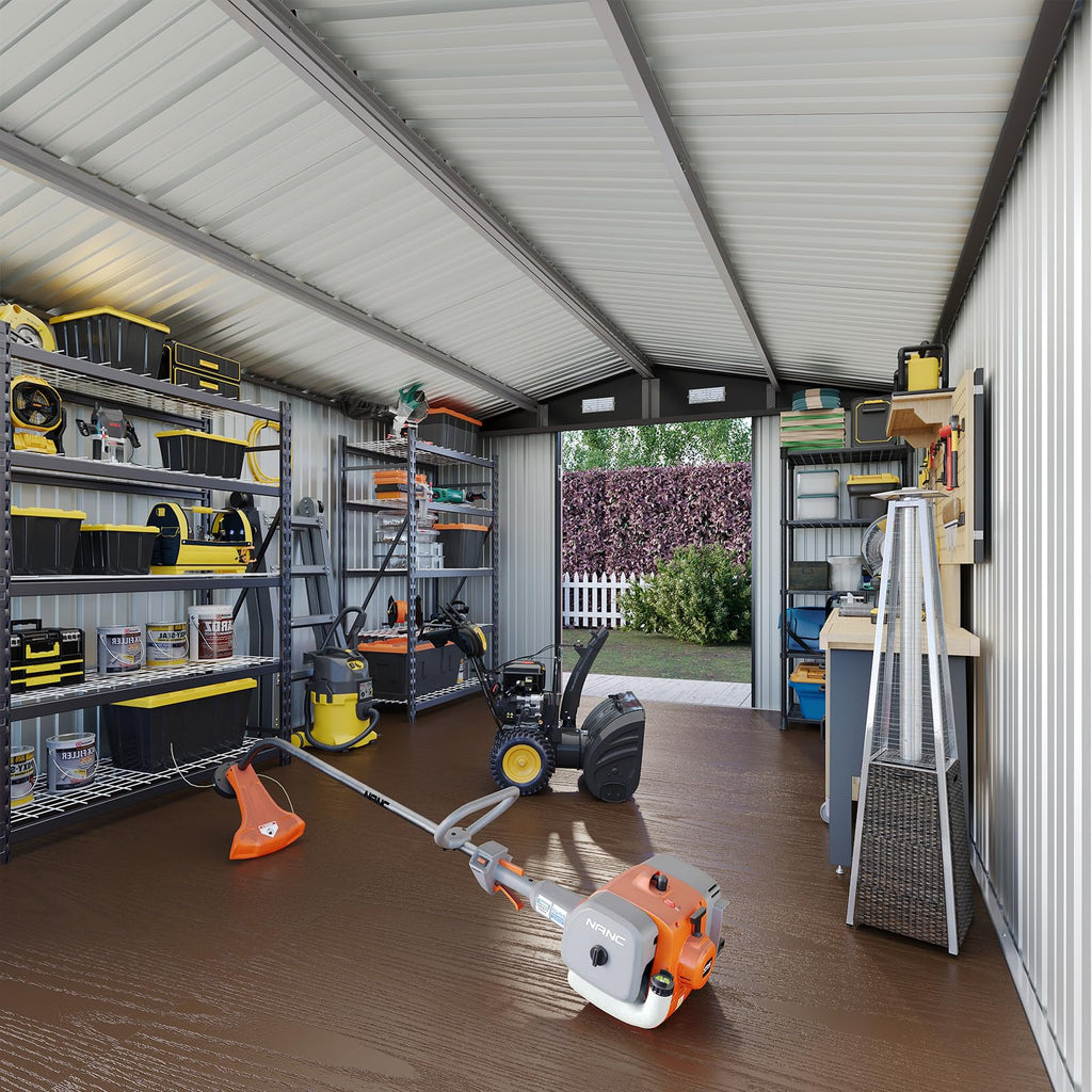 Aoxun 7.4x5.3FT Shed with Floor Galvanized Steel Outdoor Storage Shed Metal Garden Shed with Double Doors, 15mm Moisture-Proof Floor & Ventilation