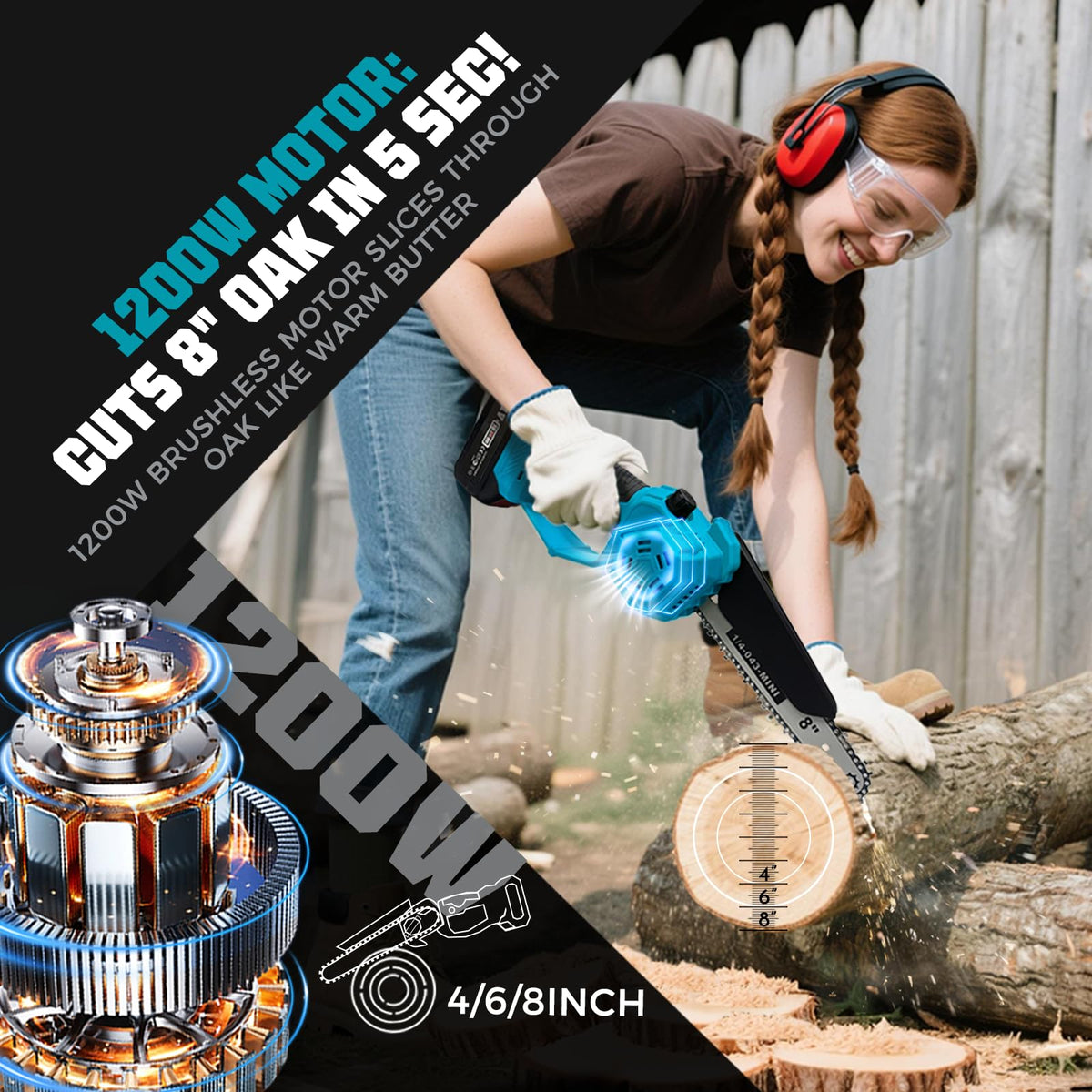 2-in-1 Cordless Pole Saw & 8'' Mini Chainsaw,Forest Ranger Approved Electric Handheld Chain Saw with 2 21V 4.0Ah Rechargeable Batterie&Charger, Auto