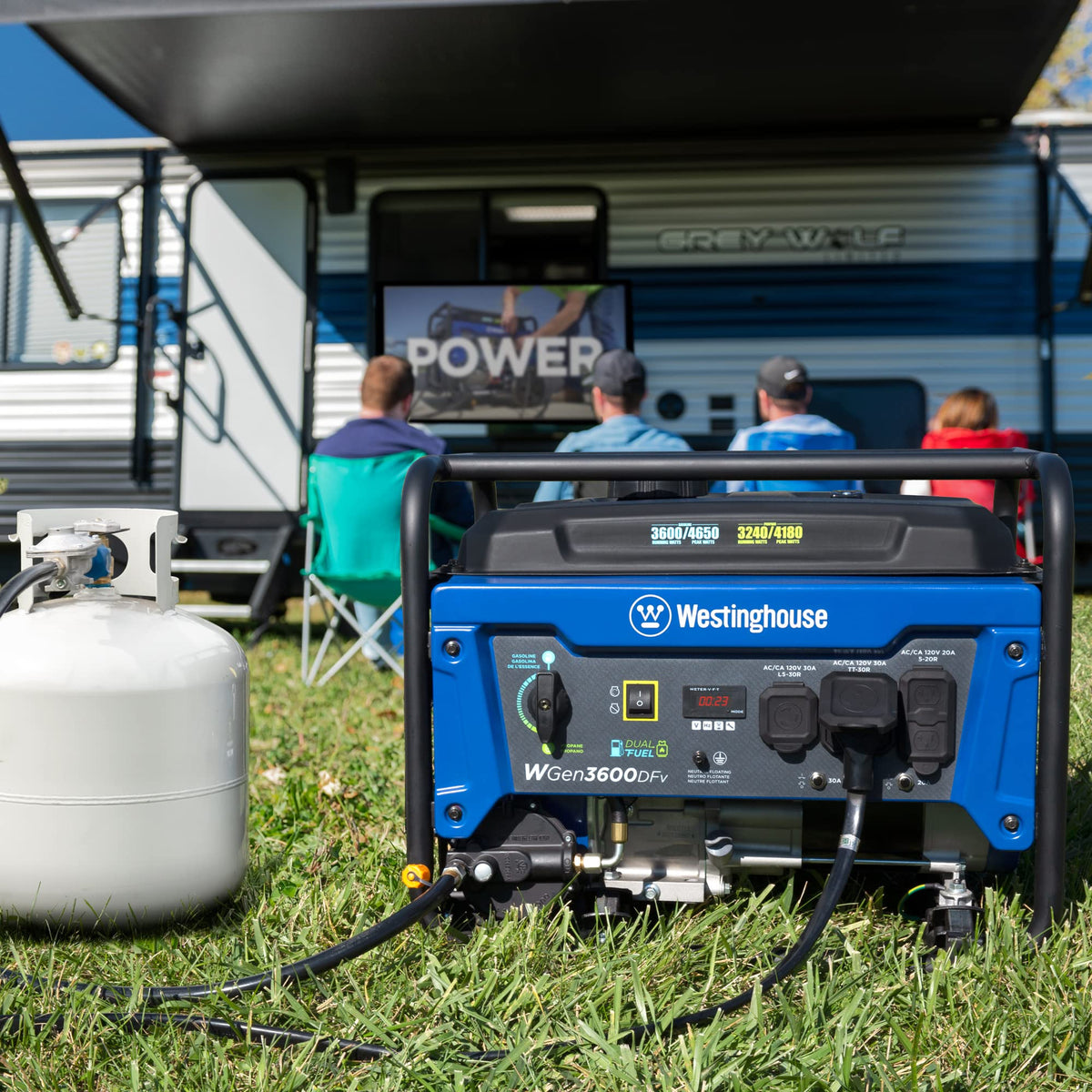 Westinghouse 4650 Peak Watt Dual Fuel Portable Generator, Remote Electric Start with Auto Choke, RV Ready 30A Outlet, Gas & Propane Powered
