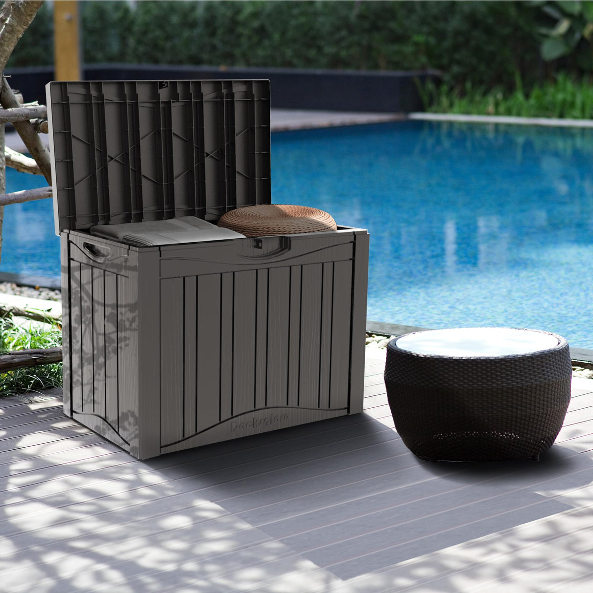 Mersco 320 Gallon Double-Wall Resin Deck Box - Lockable Waterproof Outdoor Storage Box, 1000lbs Capacity & Doubles as Seating for Patio Furniture