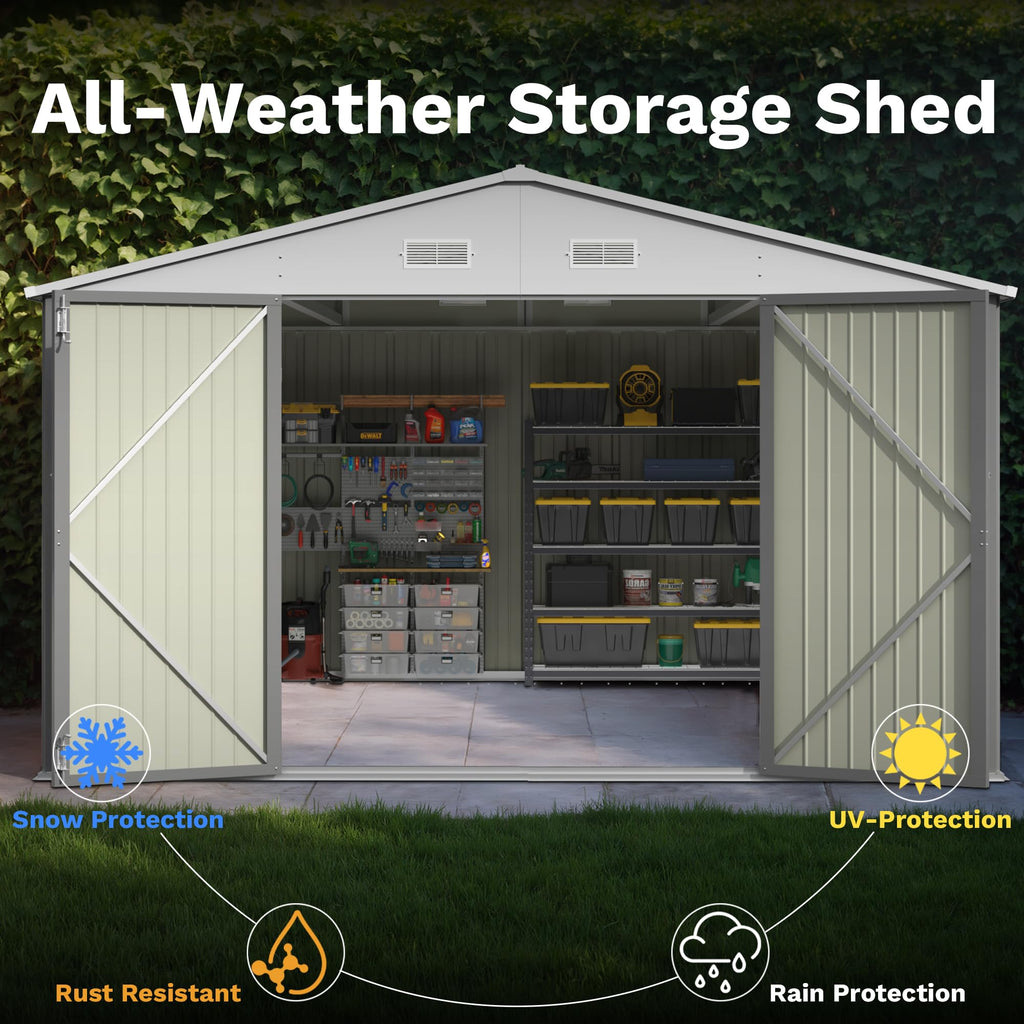 Patiowell 10 x 12 FT Metal Storage Shed for Outdoor, Steel Yard Shed with Design of Lockable Doors, Utility and Tool Storage for Garden, Backyard