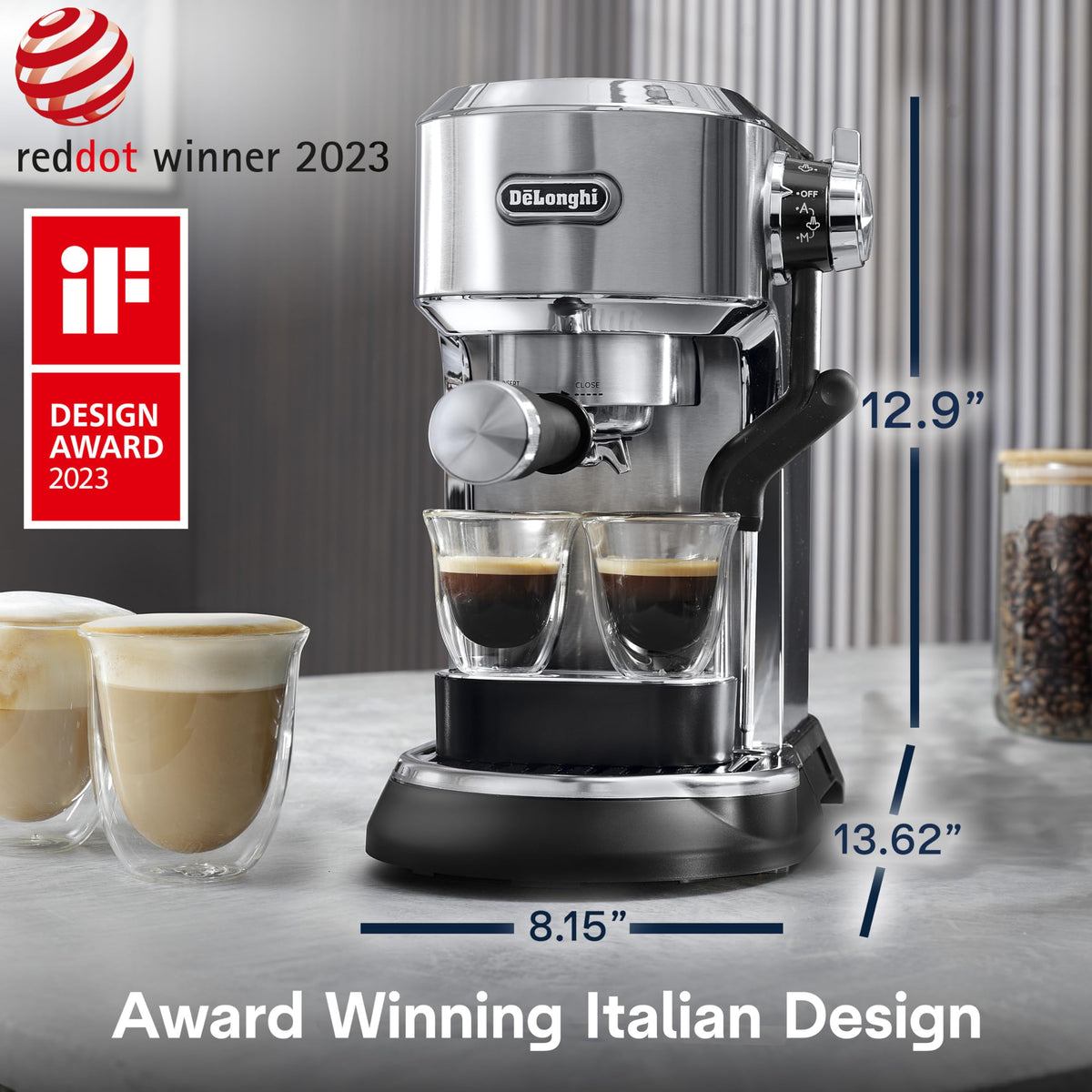 De'Longhi Dedica Maestro Plus Espresso Machine, Automatic Steam Wand, 3 Coffee Temp & Milk Foam Settings, 54oz Removable Tank, Easy-to-Clean