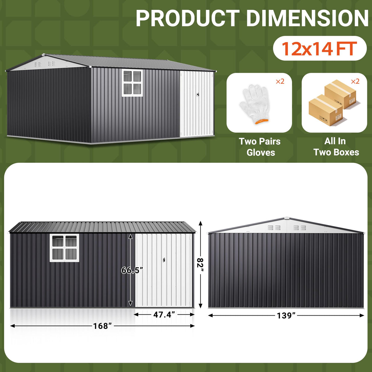 Polar Aurora 12x14 FT Outdoor Storage Shed, Garden Shed with Updated Frame Structure and Lockable Doors, Metal Tool Sheds for Backyard Garden Patio