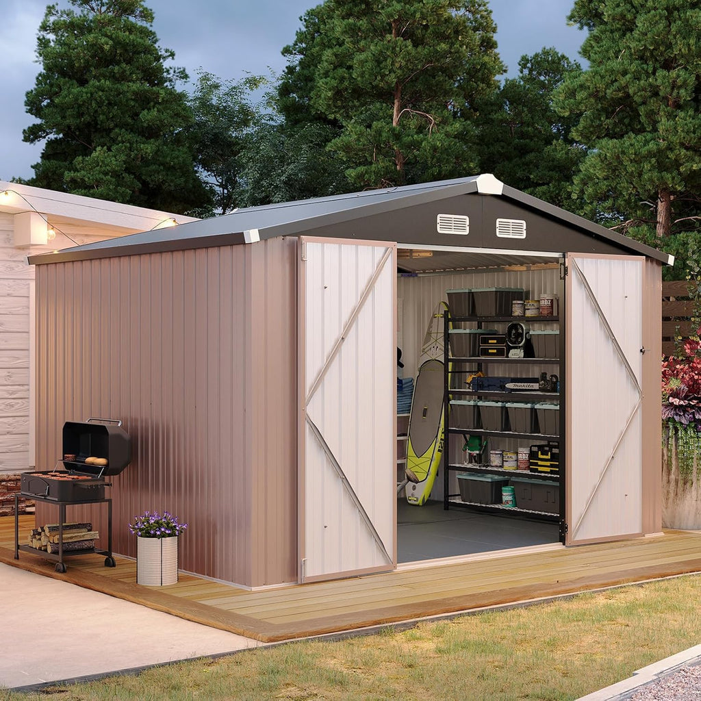 Aoxun 7.4x5.3FT Shed with Floor Galvanized Steel Outdoor Storage Shed Metal Garden Shed with Double Doors, 15mm Moisture-Proof Floor & Ventilation