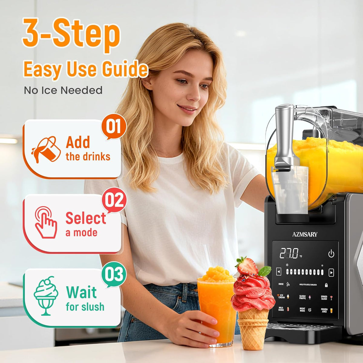 Slushie Machine, 85oz Ice Cream Machine & Slushy Machine for home, with LED Display, 6 Preset Programs for Margaritas, Frapps, Milkshakes, and Soft