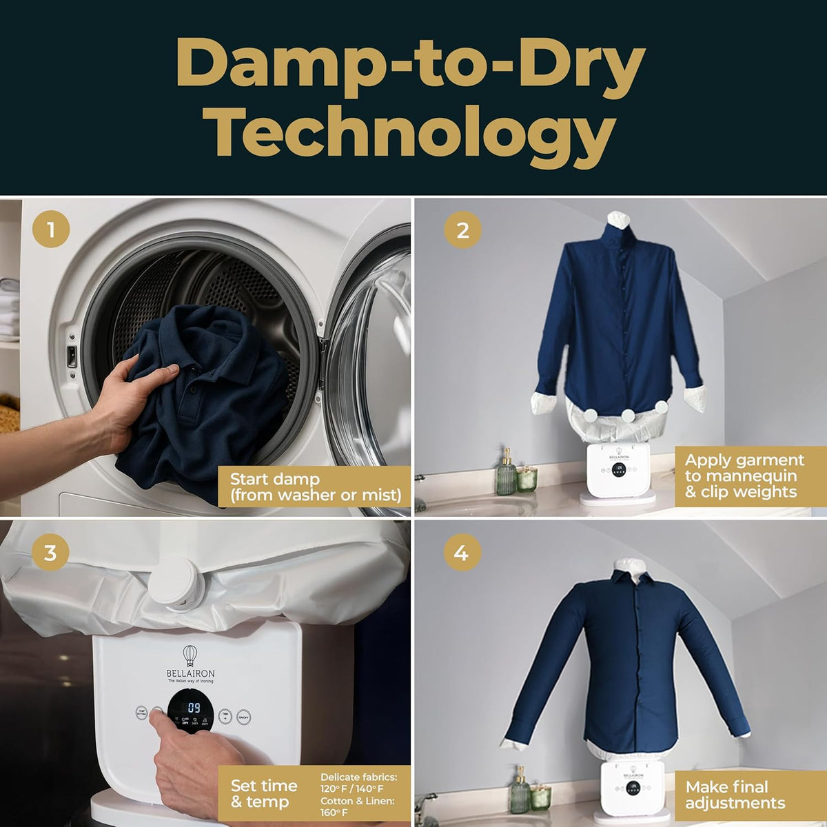 Automatic Hot Air Dryer & Iron C Clothes Dryer and Hands Free Wrinkle Remover for Shirts & Pants-Gentle on All Fabrics - Apartment & Dorm Room