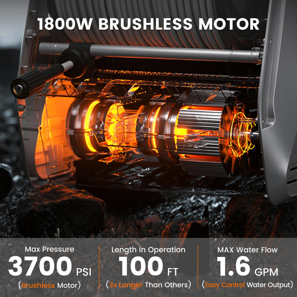 Giraffe Tools Grandfalls Retractable Wall Mount Pressure Washer Plus, Max 2900PSI 2.2 GPM, Electric Power Washer with 100ft Pressure Hose for Car