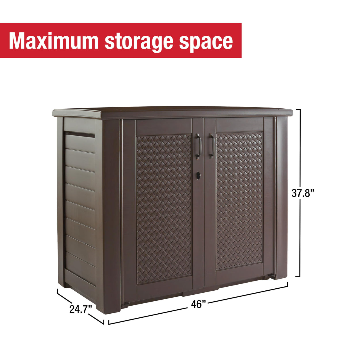 Rubbermaid Decorative Outdoor Storage Cabinet (123 Gal), Weather Resistant, Brown, Organization for Home/Backyard/Pool Chemicals/Toys/Garden Tools