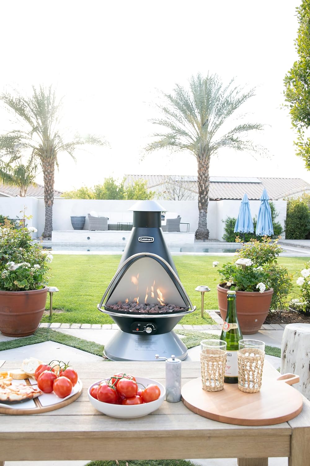 Cuisinart Chimenea Propane Fire Pit, 40,000 BTU Adjustable Gas Fire Pit for Patios, Includes Lava Rocks, Directional Heat Shield and Push to Start