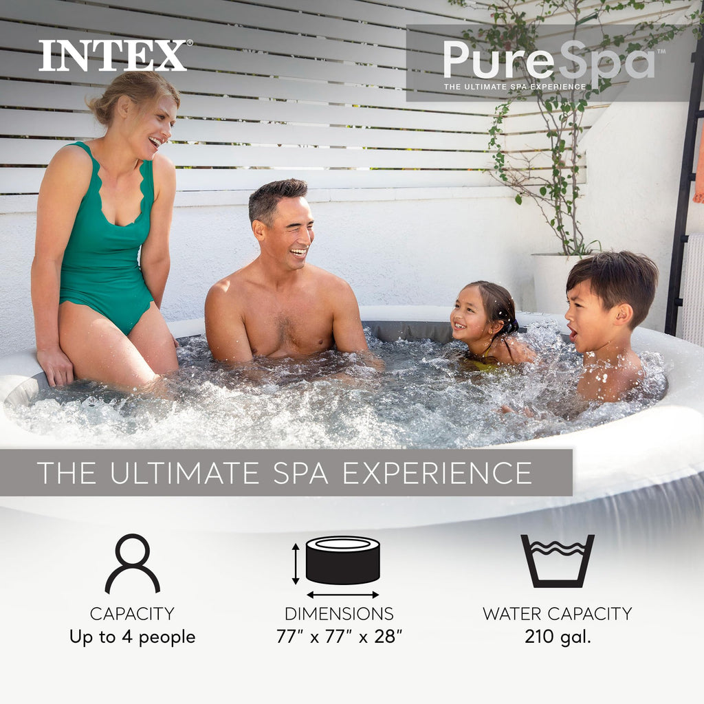 INTEX 28439EP PureSpa Greywood Deluxe Inflatable Spa Set: Includes Energy Efficient Cover C Spa Control App C Wireless Control Panel C 4 Person