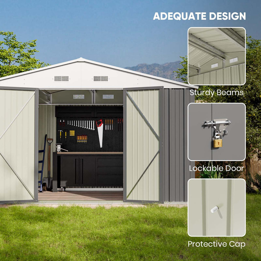 Patiowell 10 x 12 FT Metal Storage Shed for Outdoor, Steel Yard Shed with Design of Lockable Doors, Utility and Tool Storage for Garden, Backyard
