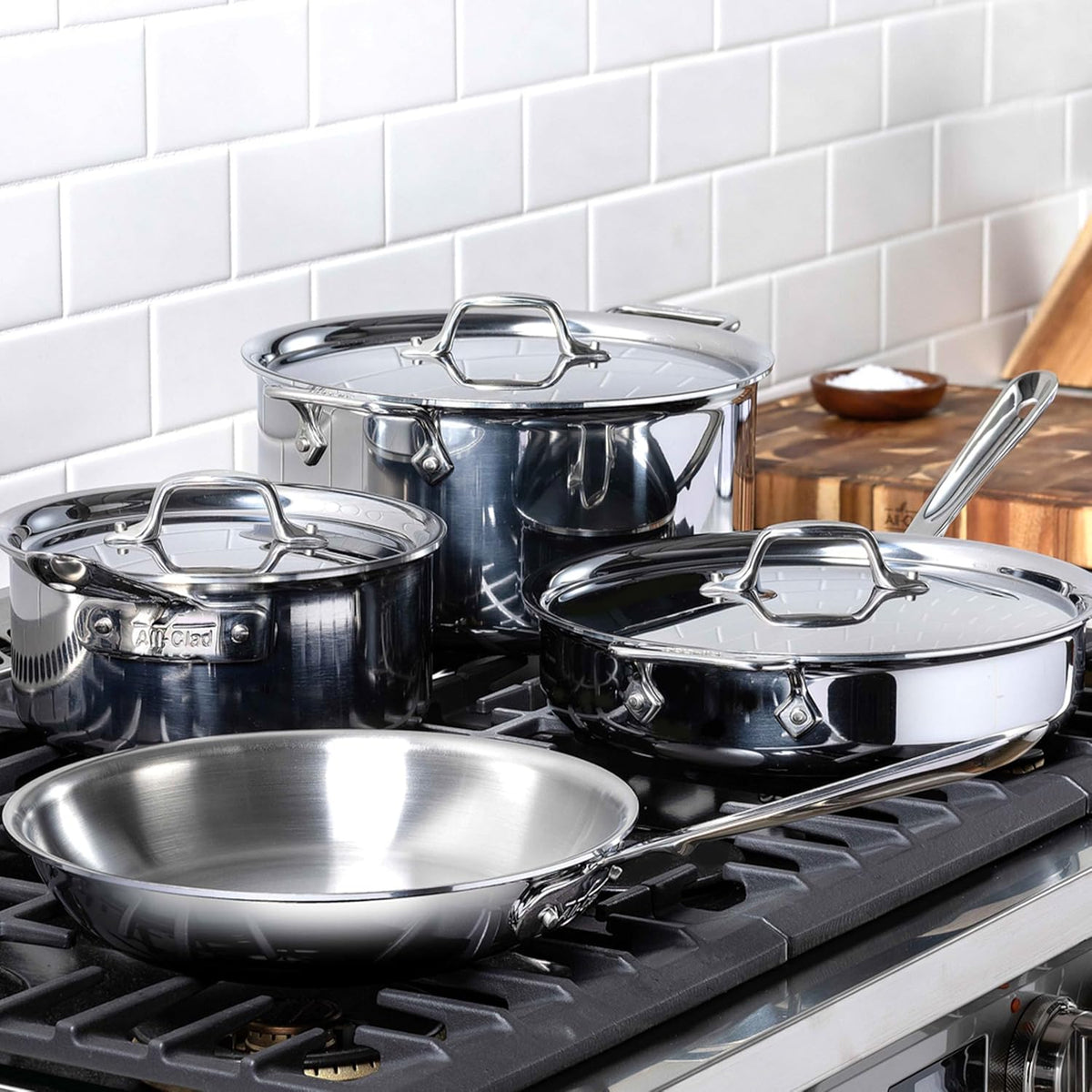 All-Clad D3 3-Ply Stainless Steel Cookware Set C 7-Piece Pots and Pans Set, Induction, Oven Broiler Safe 600F - Includes Frying Pans, Saucepans
