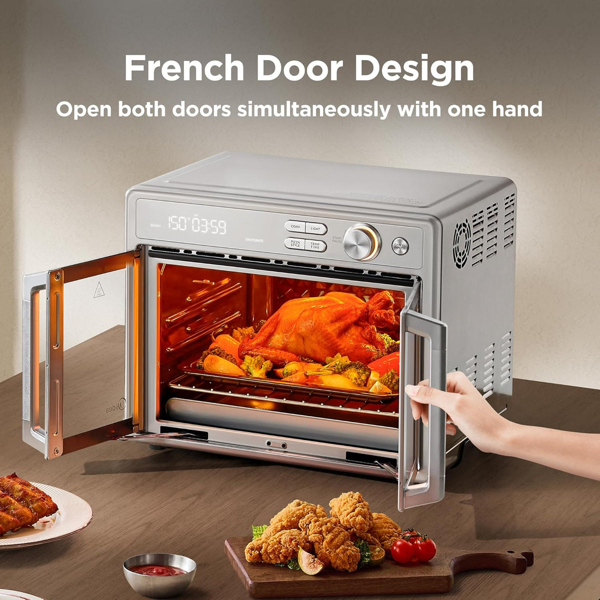 Midea Flexify Pro 10+4 Toaster Oven Air Fryer Combo, Graphene Juicy-Lock Cooking, French Door Countertop Oven, 450F Flash Air Fry, 26.4 QT Stainless