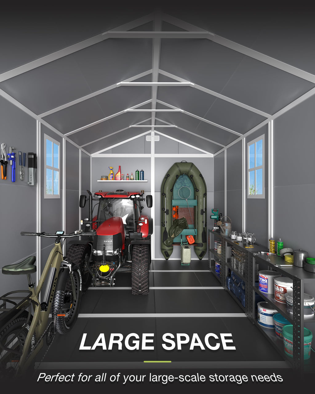 Amopatio 10x8 FT Storage Shed, Resin Shed with Floor Included, Plastic Sheds Outdoor Storage for Bike, Garden Tools, Sheds & Outdoor Storage with