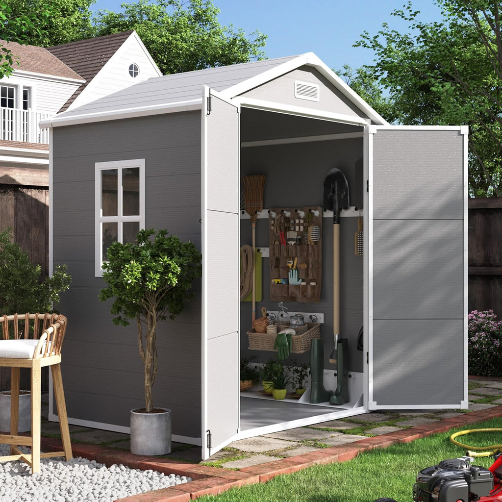 UDPATIO Outdoor Resin Storage Shed 6x4.5 FT, Plastic Garden Shed for Bike, Garbage Can, Tool, Outside Sheds with Lockable Door for Backyard, Patio
