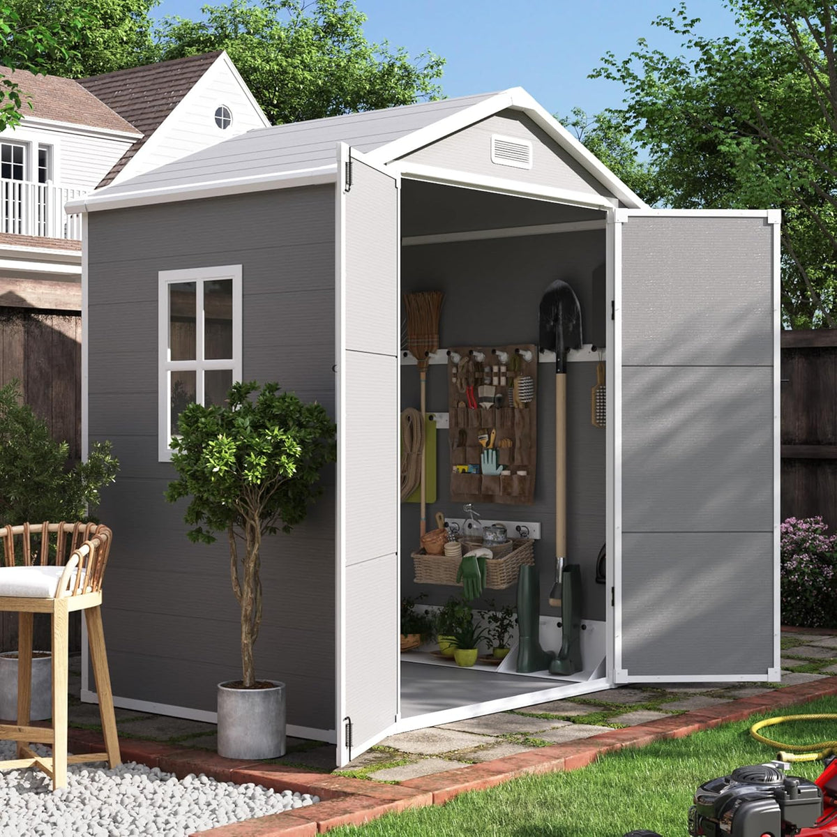 UDPATIO Outdoor Resin Storage Shed 6x4.5 FT, Plastic Garden Shed for Bike, Garbage Can, Tool, Outside Sheds with Lockable Door for Backyard, Patio