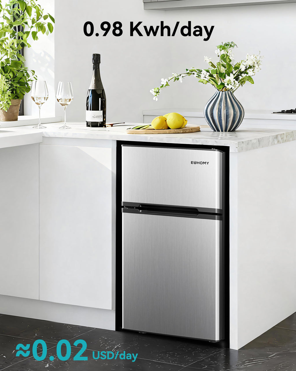 EUHOMY 3.2 Cu.Ft. Refrigerator with Freezer, 2 Door Fridge, Adjustable ThermostatLarge Capacity, Refrigerator for Kitchen/Dorm/Office/Apartment