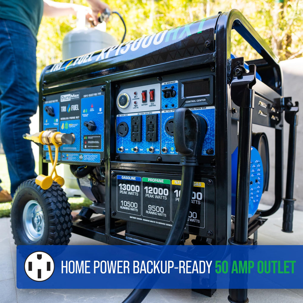 DuroMax XP13000HX 13,000-Watt Dual Fuel Portable Generator - Gas & Propane, Electric Start, Whole Home Power Backup, Transfer Switch Ready, RV &