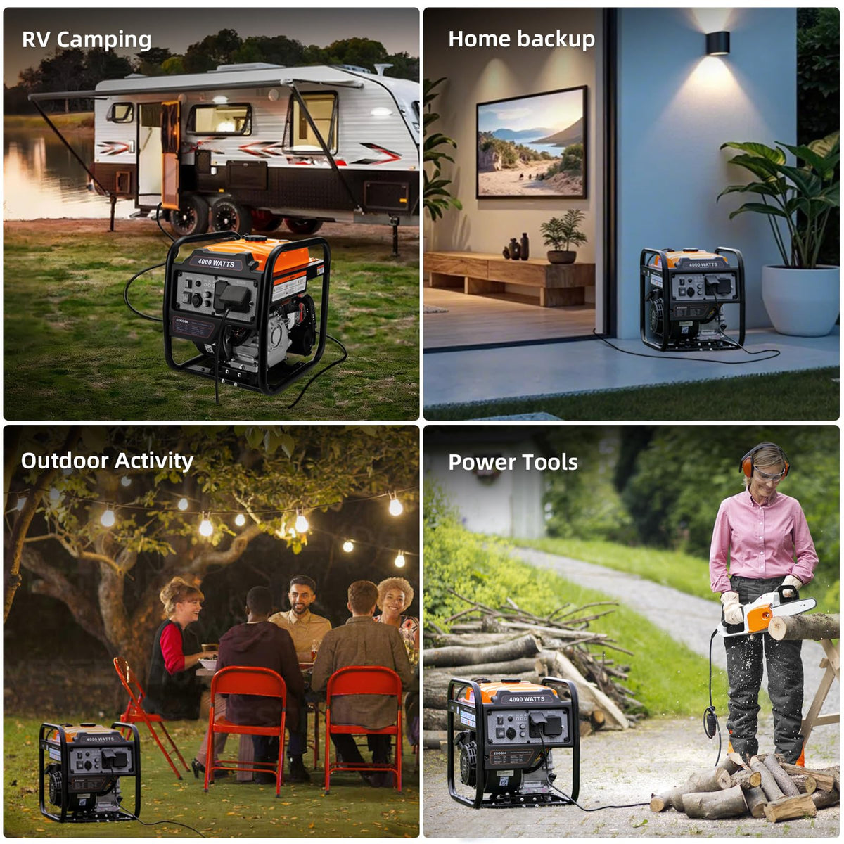 Power Equipment 4400 Watts Inverter Generator Gas Powered, Portable Open Frame Generator, Low Noise with ECO Mode, RV Ready, Emergency Home Backup