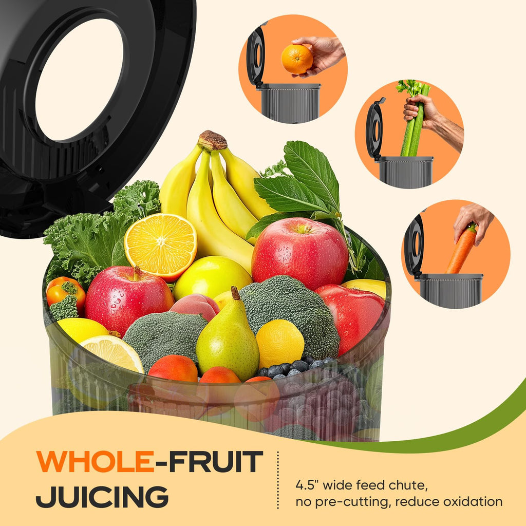 Juicer Machines, 100 Watts Cold Press Juicer with Wide Chute, Slow Masticating Juicers, High Juice Yield for Leafy Greens, Fruits & Vegetables, Easy