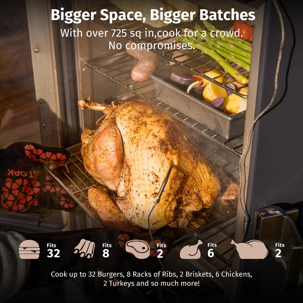 EAST OAK 30-inch Electric Smoker, Outdoor Smoker with Convenient Side Wood Chip Loader, 725 Sq Inches of Cooking, Digital Control and 4 Removable