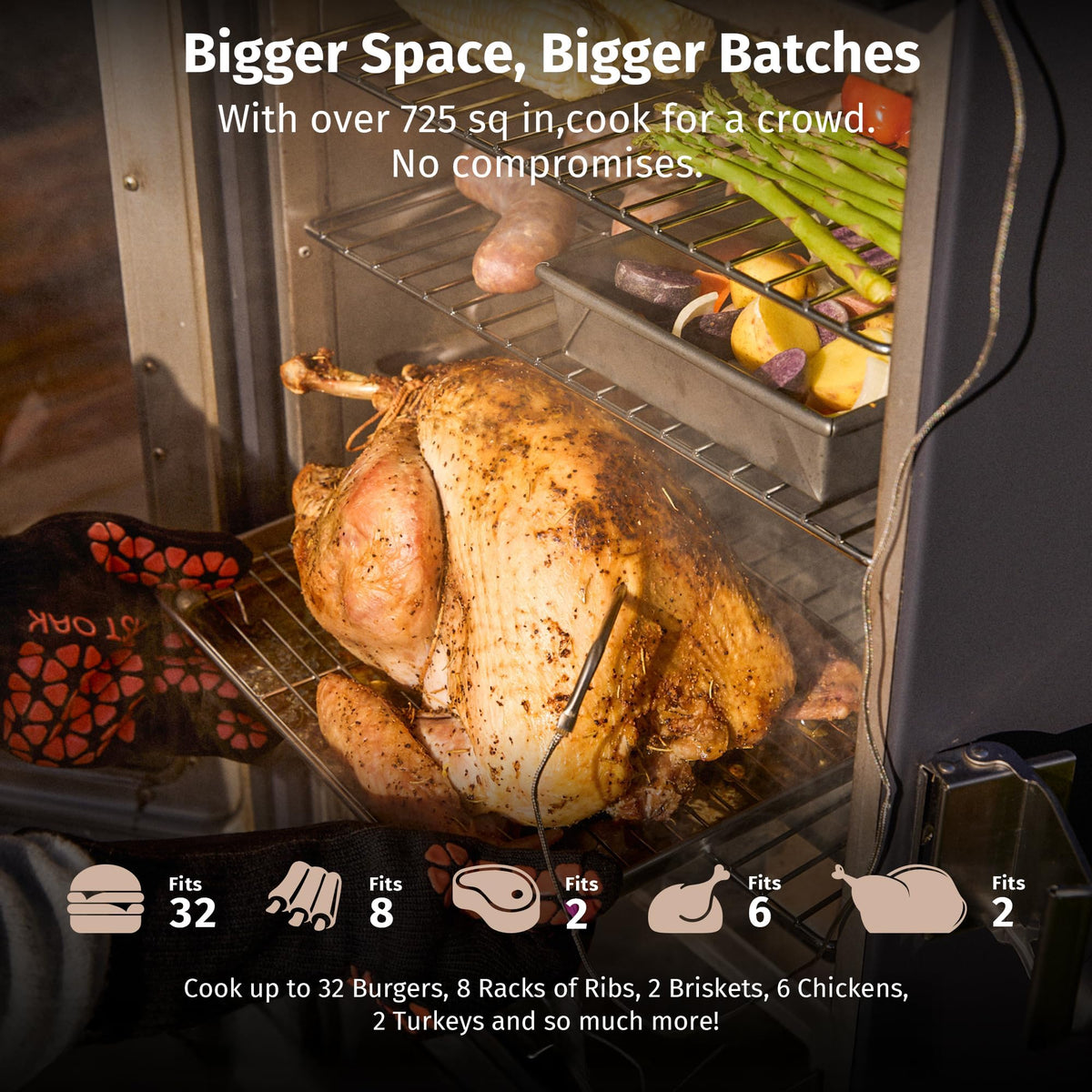 EAST OAK 30-inch Electric Smoker, Outdoor Smoker with Convenient Side Wood Chip Loader, 725 Sq Inches of Cooking, Digital Control and 4 Removable