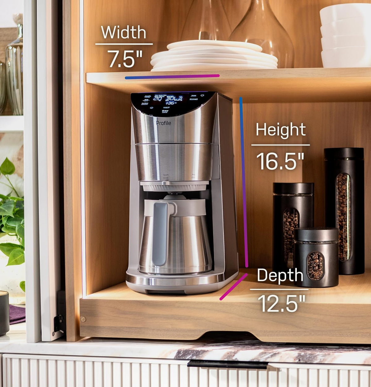 GE Profile Smart Grind & Brew Coffee Maker w/Podless Single Serve, 90oz Water Reservoir, 10 Cup Thermal Carafe, Voice Control, Adjustable Burr