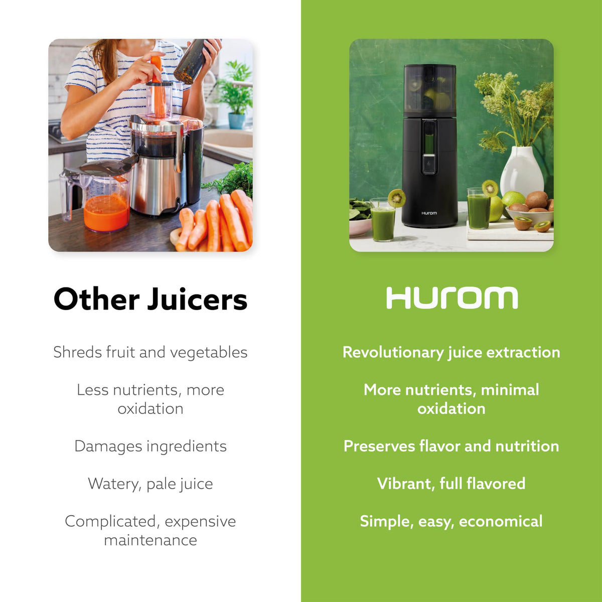 Hurom H400 Cold Press Juicer Machine, Award Winning Masticating Slow Juicer, Easy to Clean, Strainer & Hands Free with Self Feeding, Wide Mouth