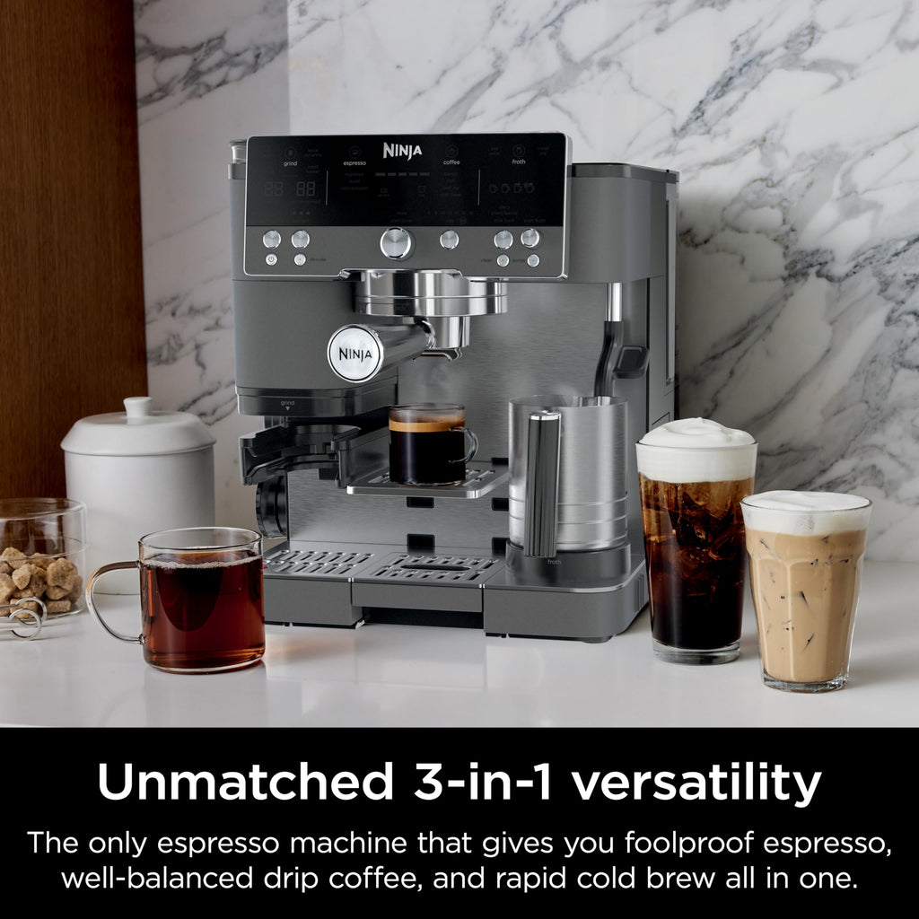 Ninja Luxe Caf 3-in-1 Espresso, Drip Coffee and Cold Brew Machine | Intergrated Coffee Grinder, Milk Frother, Assisted Tamper & Built-In Espresso