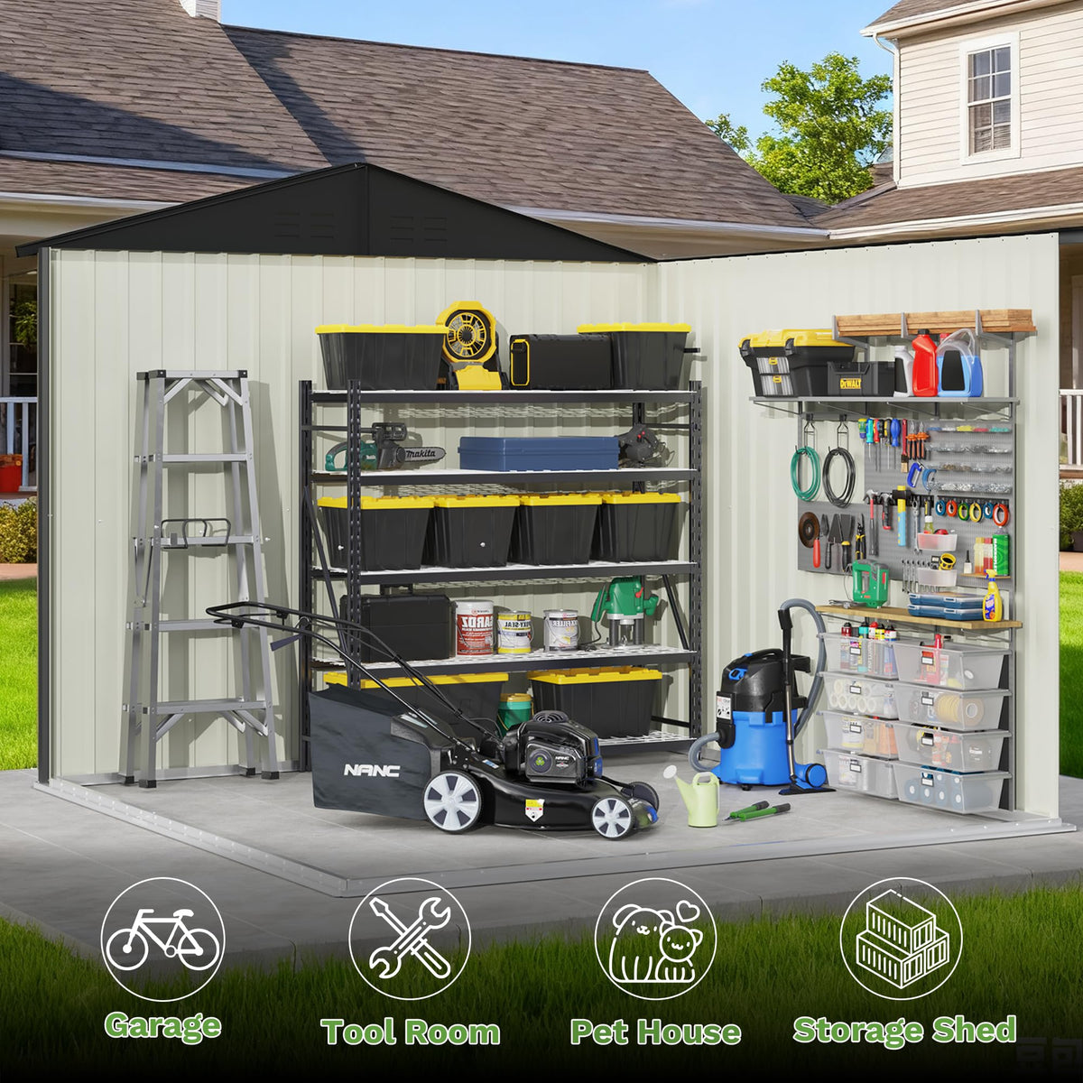 Patiowell 8x8 FT Outdoor Storage Shed, Heavy Duty Tool Metal Sheds with Lockable Doors and Updated Frame Structure for Backyard Patio Lawn, Black