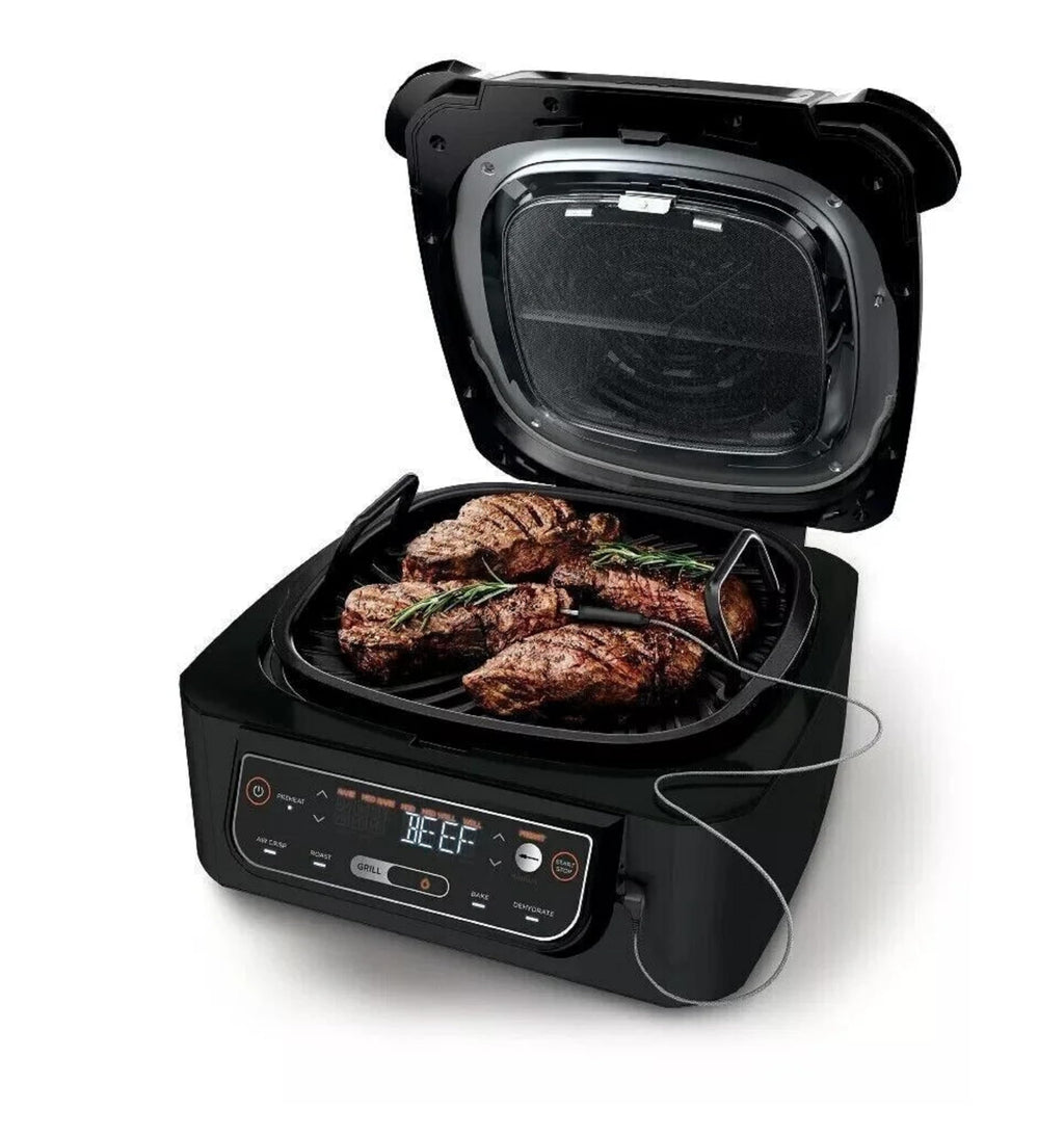 Ninja Foodi Pro 5-in-1 Indoor Integrated Smart Probe, 4-Quart Air Fryer, Roast, Bake, Dehydrate, an Cyclonic Grilling Technology, with 4 Steaks