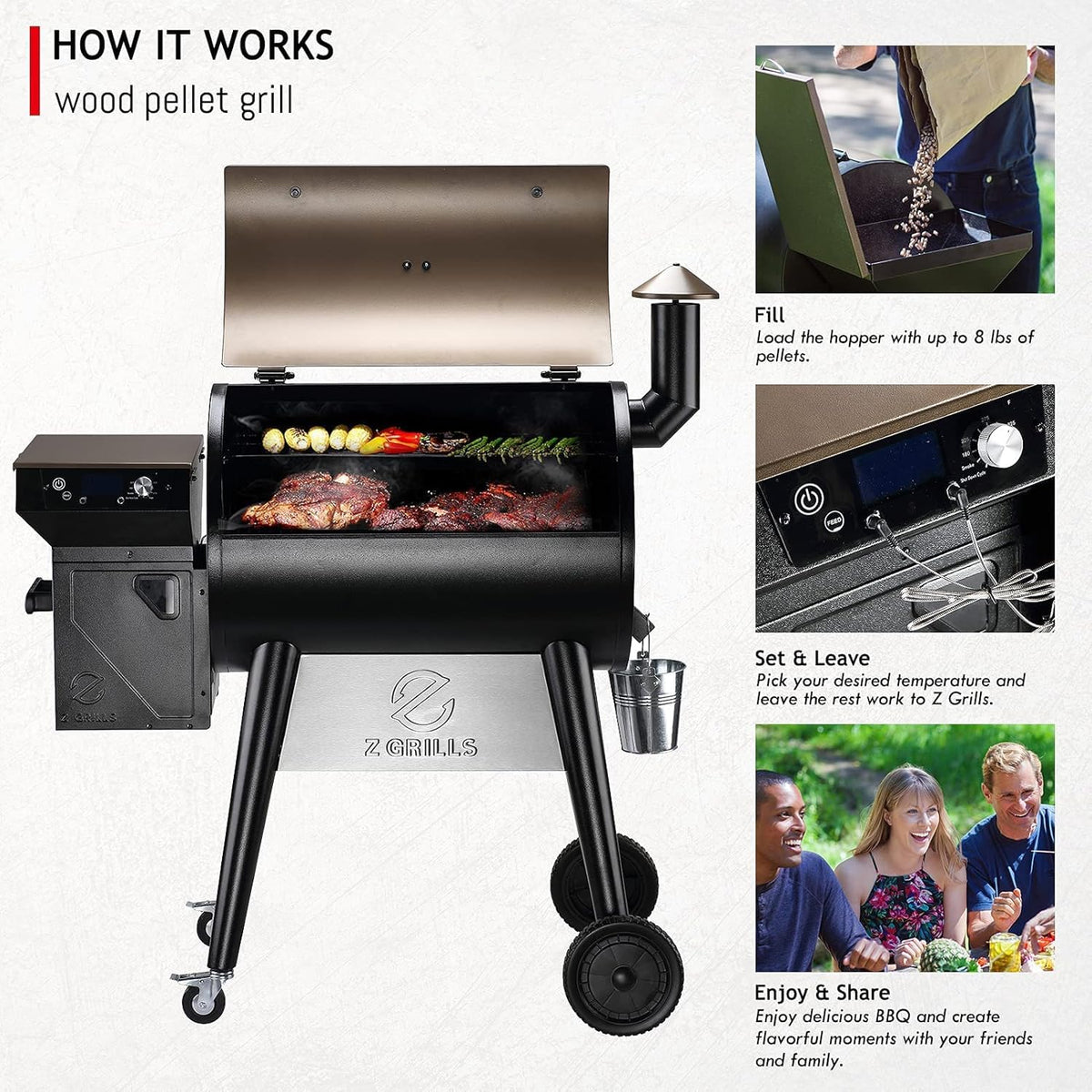 Z GRILLS 2025 Upgrade 8-in-1 Electric Wood Pellet Grill & Smoker with PID V3.0 Controller, LCD, 697 Sq In, Dual-Wall Insulation, Meat Probes, Easy