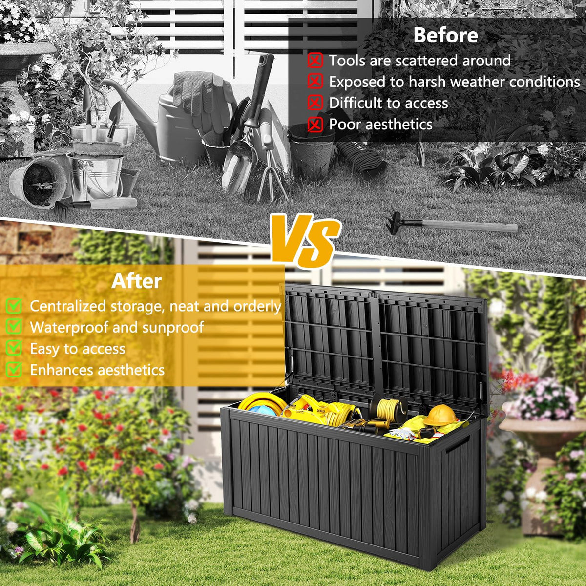 Mersco 320 Gallon Double-Wall Resin Deck Box - Lockable Waterproof Outdoor Storage Box, 1000lbs Capacity & Doubles as Seating for Patio Furniture