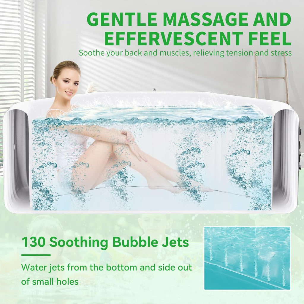 Inflatable Hot Tub, 4-6 Person Polygon Portable Blow Up Hot Tub, Leak-Proof PVC Outdoor Spa with 130 Strong Air Jets, Heater Pump and Insulated Cover