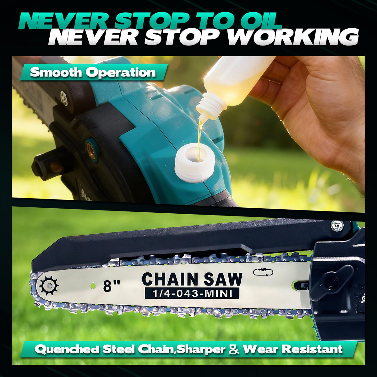 2-in-1 Cordless Pole Saw & 8'' Mini Chainsaw,Forest Ranger Approved Electric Handheld Chain Saw with 2 21V 4.0Ah Rechargeable Batterie&Charger, Auto