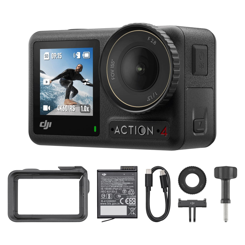 DJI Osmo Action 4 Essential Combo, 4K/120fps Waterproof Action Camera with a 1/1.3-Inch Sensor, Stunning Low-Light Imaging,10-bit & D-Log M Color