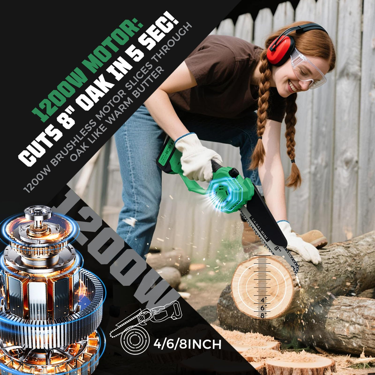 2-in-1 Cordless Pole Saw & 8'' Mini Chainsaw,Forest Ranger Approved Electric Handheld Chain Saw with 2 21V 4.0Ah Rechargeable Batterie&Charger, Auto