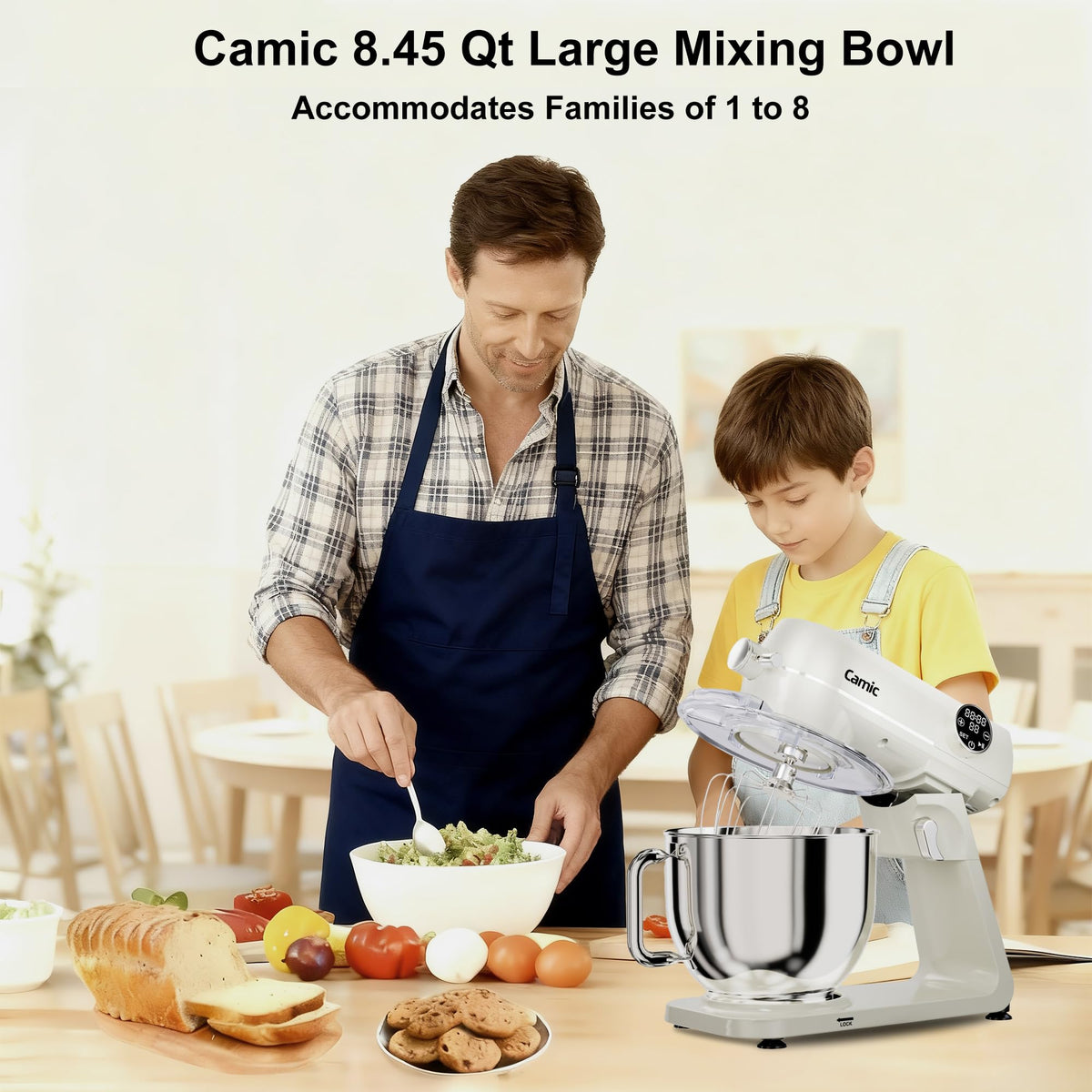 8.45 QT All Metal Stand Mixer,10 Speed Large Capacity Kitchen Mixer with Digital Timer & Tilt-Head, Electric Mixer with Whisk Dough Hook Mixing