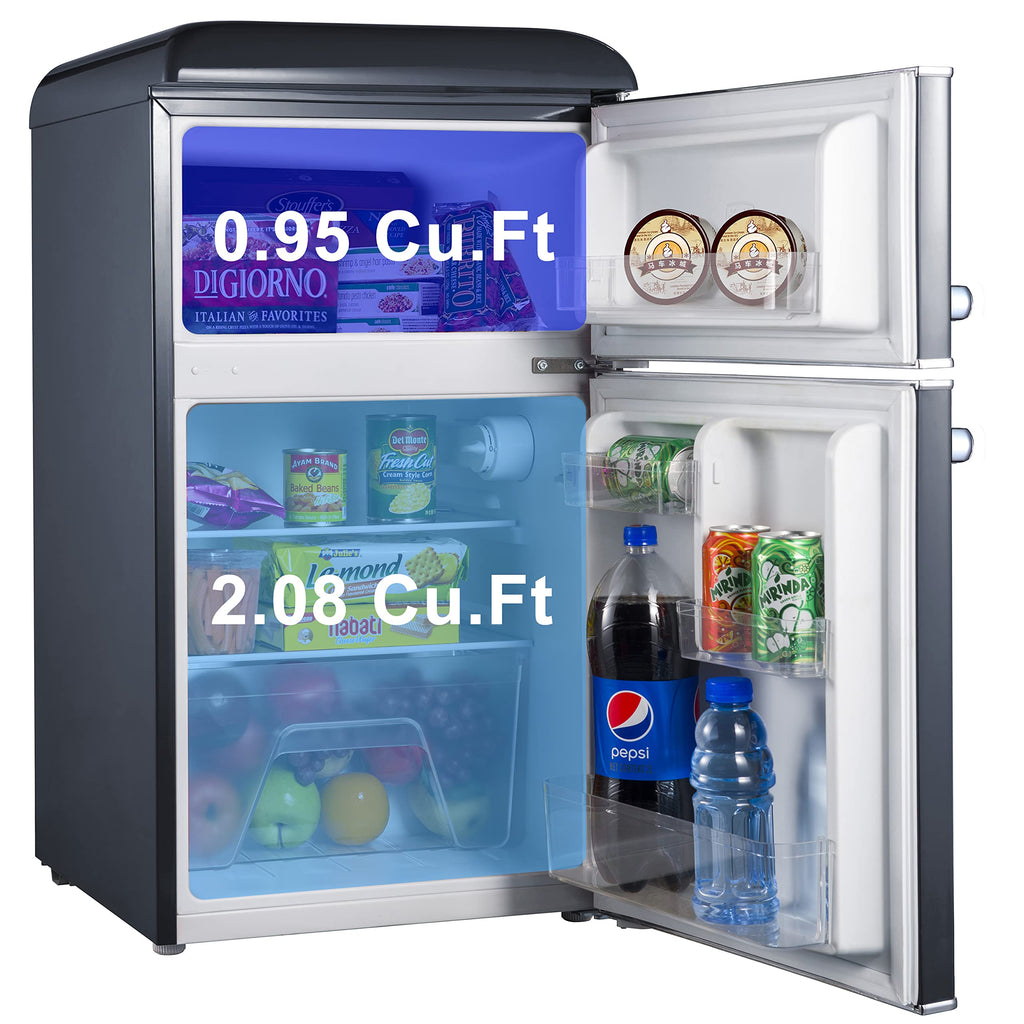 Galanz GLR25MBKR10 Retro Compact Refrigerator, Mini Fridge with Single Doors, Adjustable Mechanical Thermostat with Chiller, Black, 2.5 cu ft