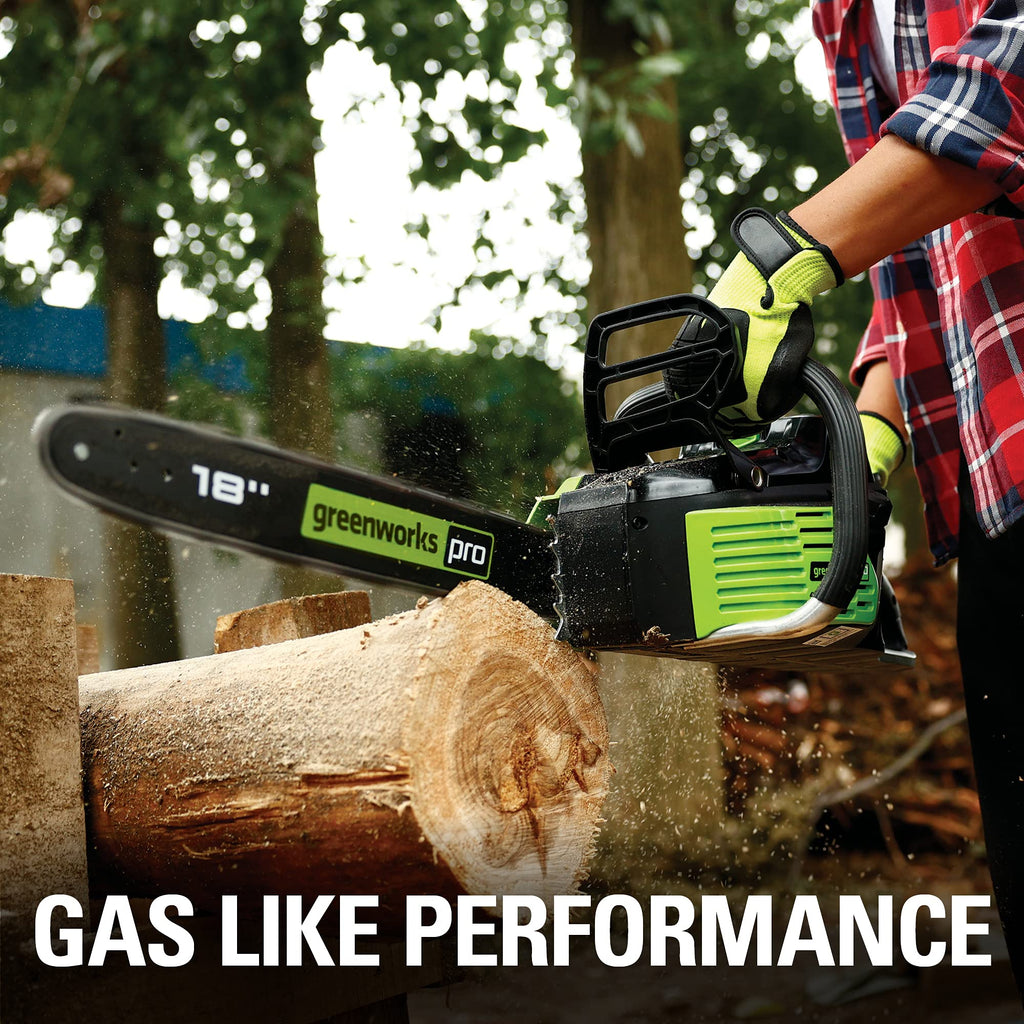 Greenworks 80V 18" Brushless Cordless Chainsaw (Great For Tree Felling, Limbing, Pruning, and Firewood) / 75+ Compatible Tools), 2.0Ah Battery and