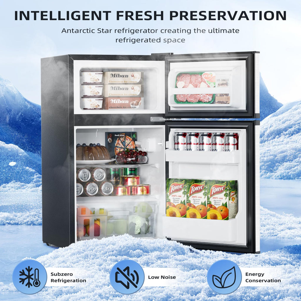 Antarctic Star Compact Refrigerator,3.2 Cu.Ft. Mini Separate Freezer Double 2-Door,Adjustable Removable Shelves for Basement,Apartment,Dorm,Office