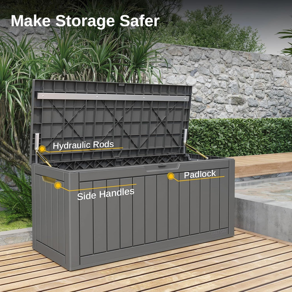 EAST OAK Outdoor Storage Box, 180 Gallon Deck Box, Large Resin Storage Bin for Patio Cushions, Gardening Tools, Lockable, Waterproof and UV Resistant