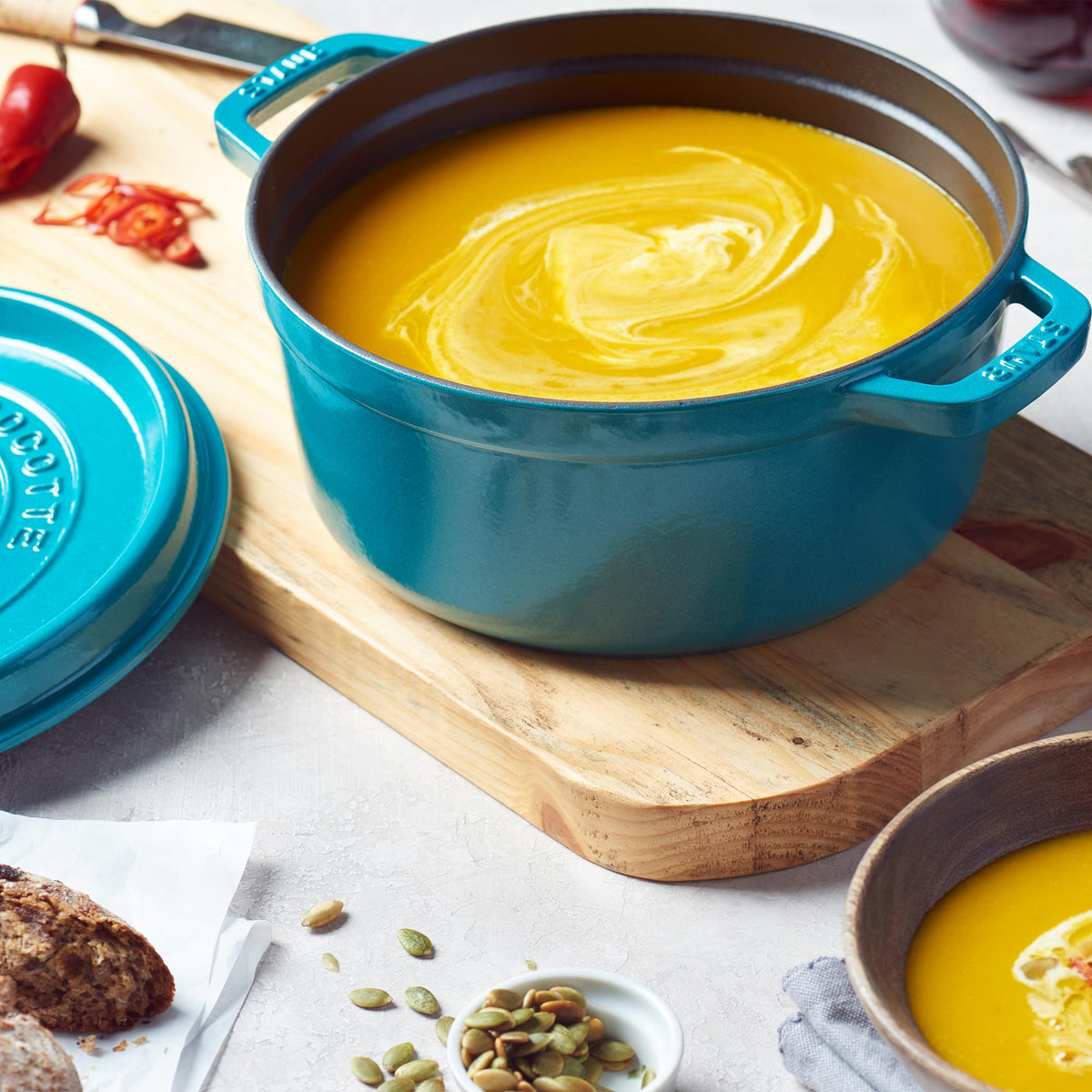 Staub Cast Iron 7-qt Round Cocotte - White Truffle, Made in France