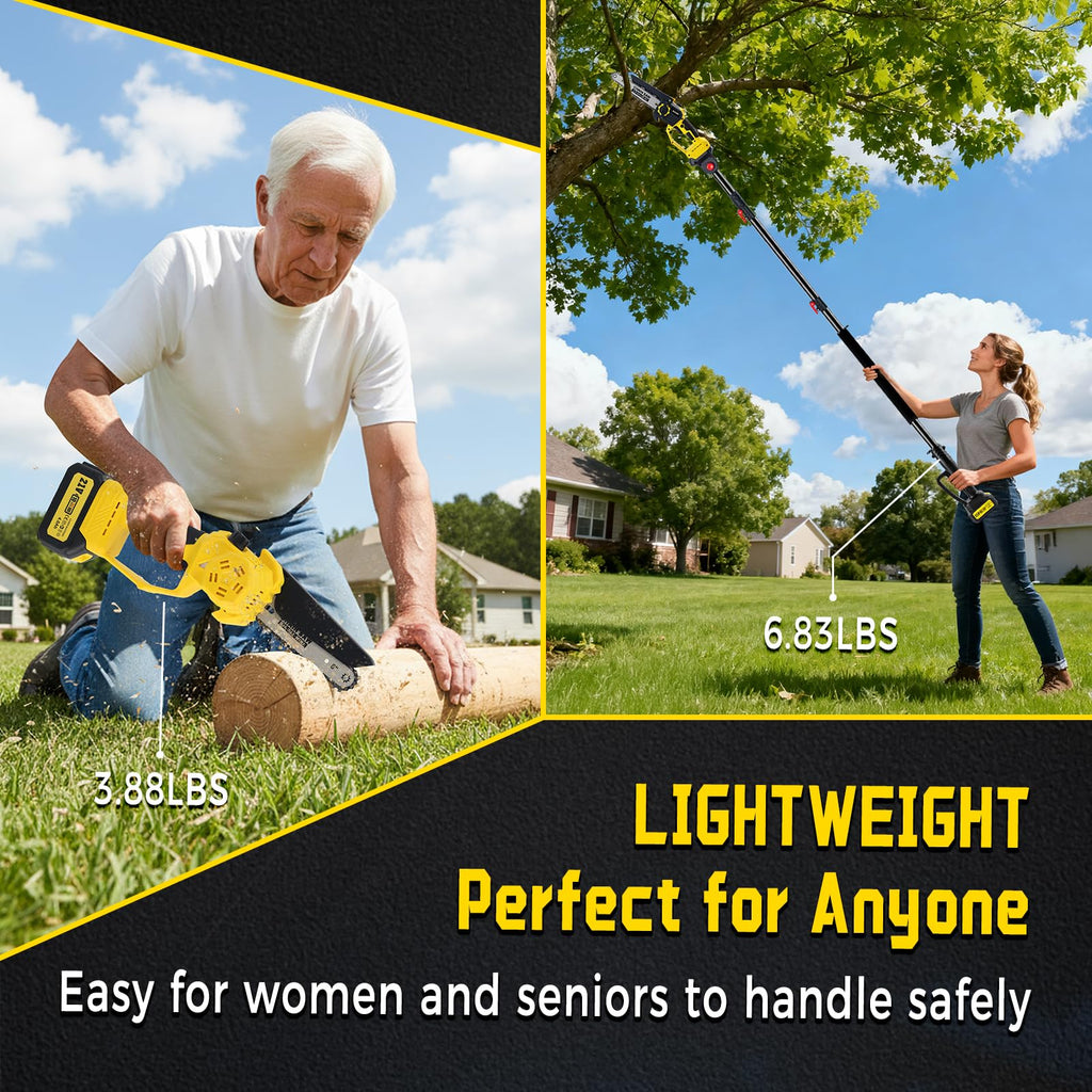 2-in-1 Cordless Pole Saw & 8'' Mini Chainsaw,Forest Ranger Approved Electric Handheld Chain Saw with 2 21V 4.0Ah Rechargeable Batterie&Charger, Auto