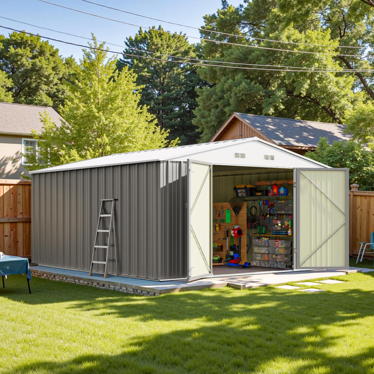 Patiowell 10 x 12 FT Metal Storage Shed for Outdoor, Steel Yard Shed with Design of Lockable Doors, Utility and Tool Storage for Garden, Backyard