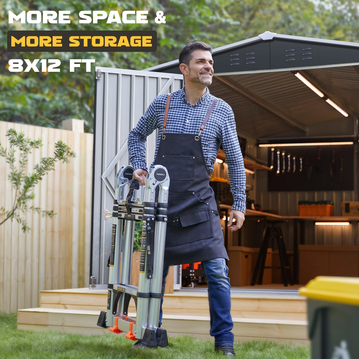 Polar Aurora 12x14 FT Outdoor Storage Shed, Garden Shed with Updated Frame Structure and Lockable Doors, Metal Tool Sheds for Backyard Garden Patio
