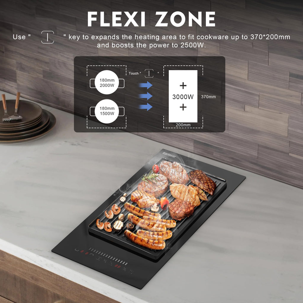 Karinear 24 Inch Induction Cooktop 3 Burners, 6800W Built-in Induction Stovetop with Flex Zone,Child Safety Lock, Timer, Boost, Slider Control Black
