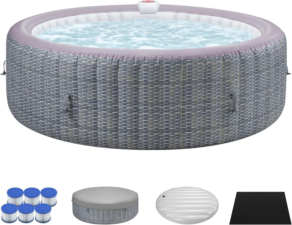 Inflatable Hot Tub Spa for 2C6 Persons, Outdoor Portable Jacuzzi with 1350W Heater & Bubble Massage System, 104F Fast Heating, Insulated Cover, Easy