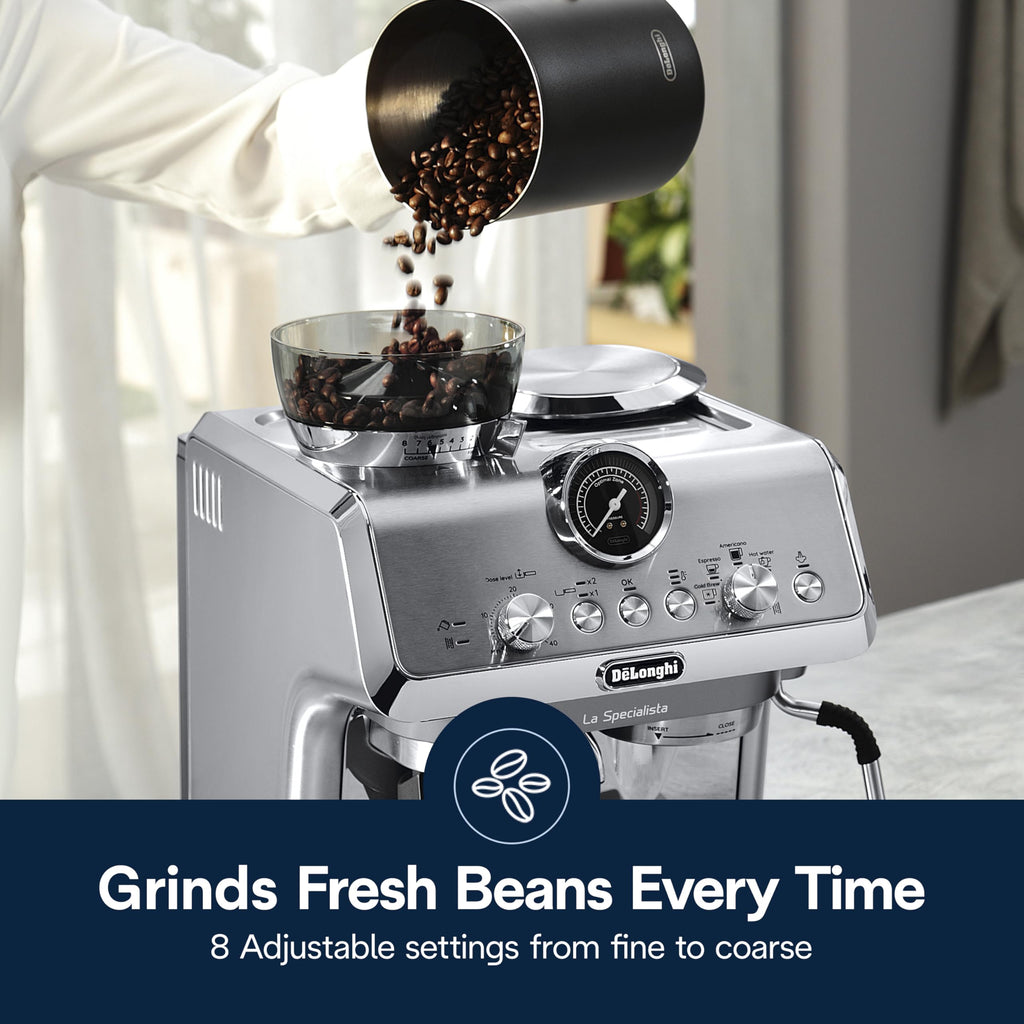 De'Longhi La Specialista Arte Evo Espresso Machine - Compact Cold Brew Coffee Maker with Grinder, Milk Steam Wand/Frother & Tamping Tools - Home
